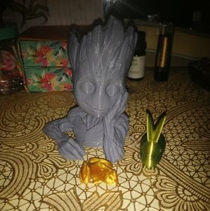 3d printed Groot, bunny, and frog